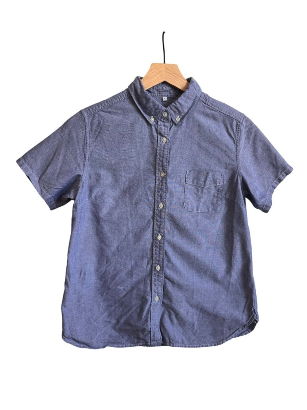 Muji Short Sleeve Cotton Button Down Shirt,  Blue,   Size L